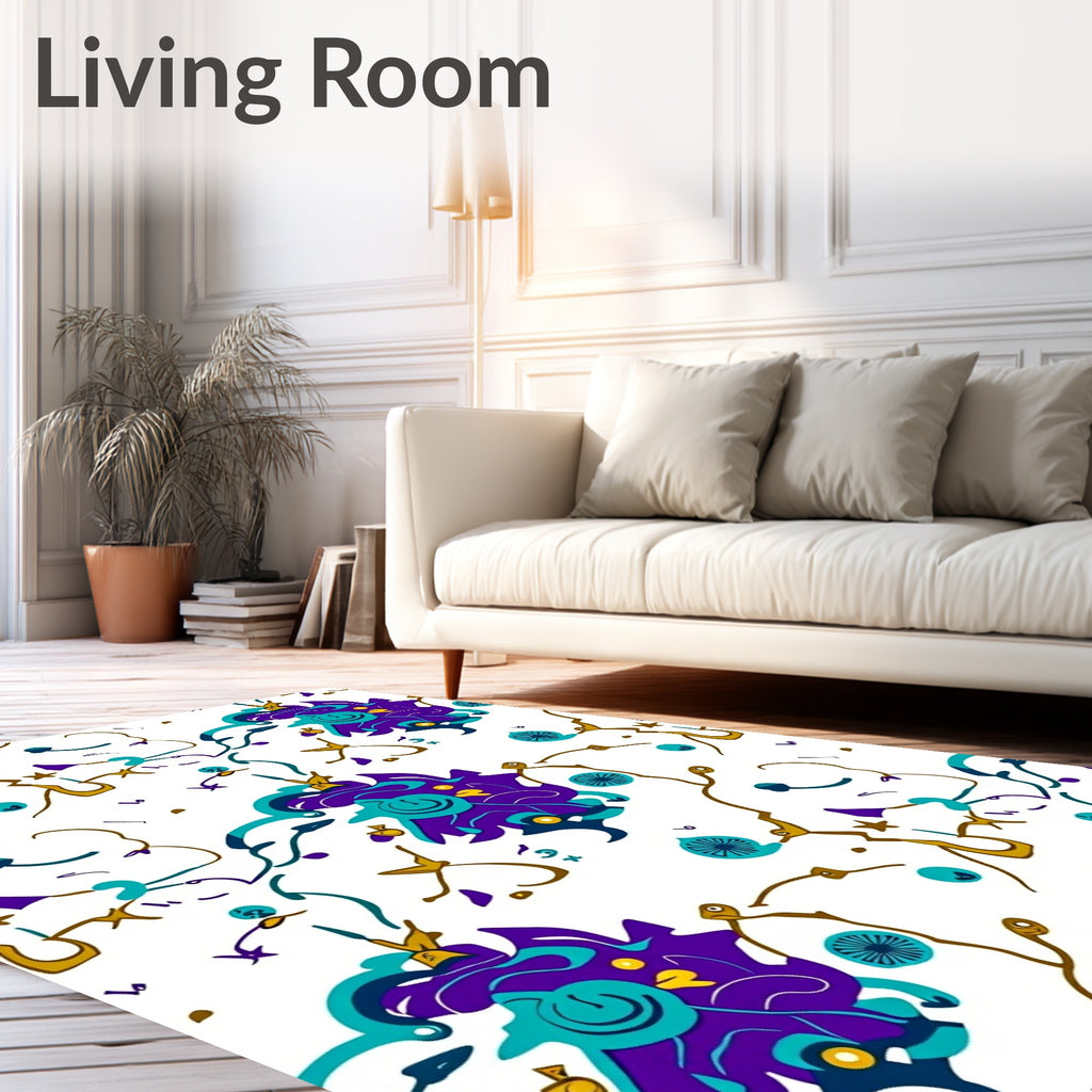 Whimsical Bloom Purple Teal Pattern Rug