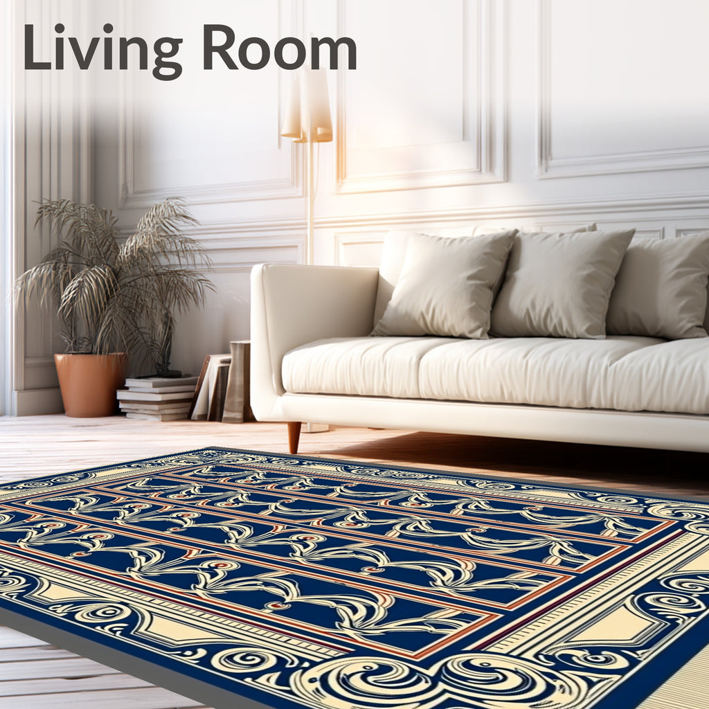 Art Nouveau Dark Blue Ivory Accent Rug