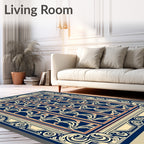 Art Nouveau Dark Blue Ivory Accent Rug