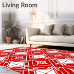Red and White Geometric Diamond Pattern Rug