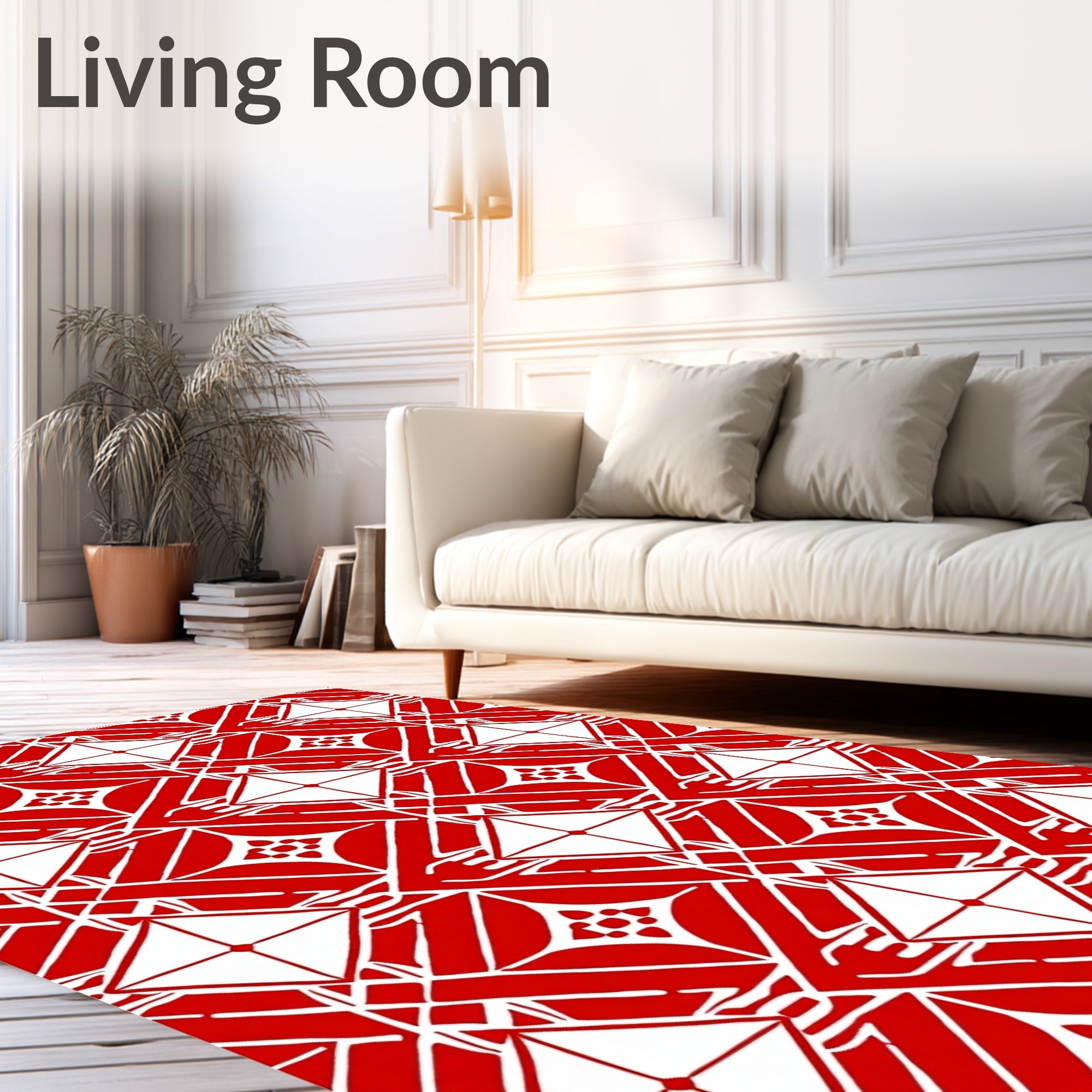 Red and White Geometric Diamond Pattern Rug