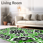 Green Black Floral Medallion Pattern Rug