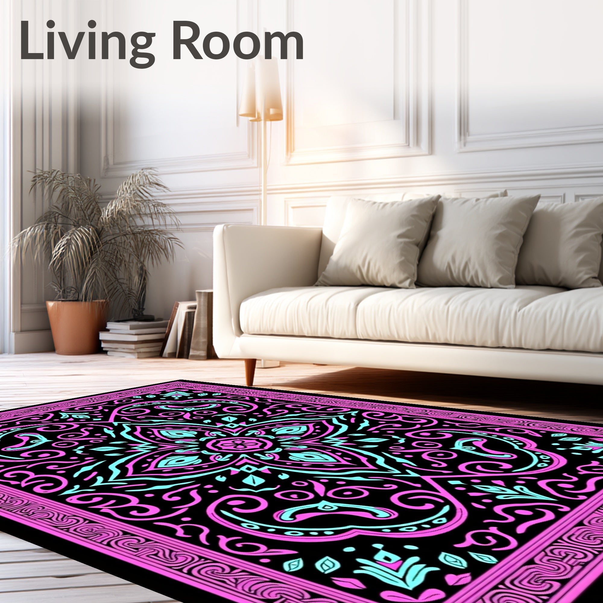 Symmetrical Floral Swirl Pattern Rug