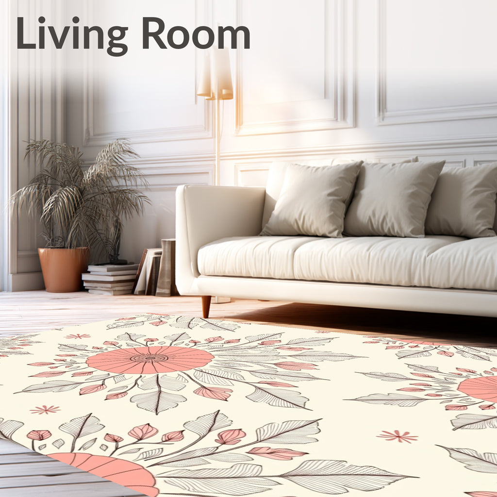 Coral Floral Leaf Pattern Design Rug