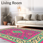Vibrant Floral Scroll Pattern Rug