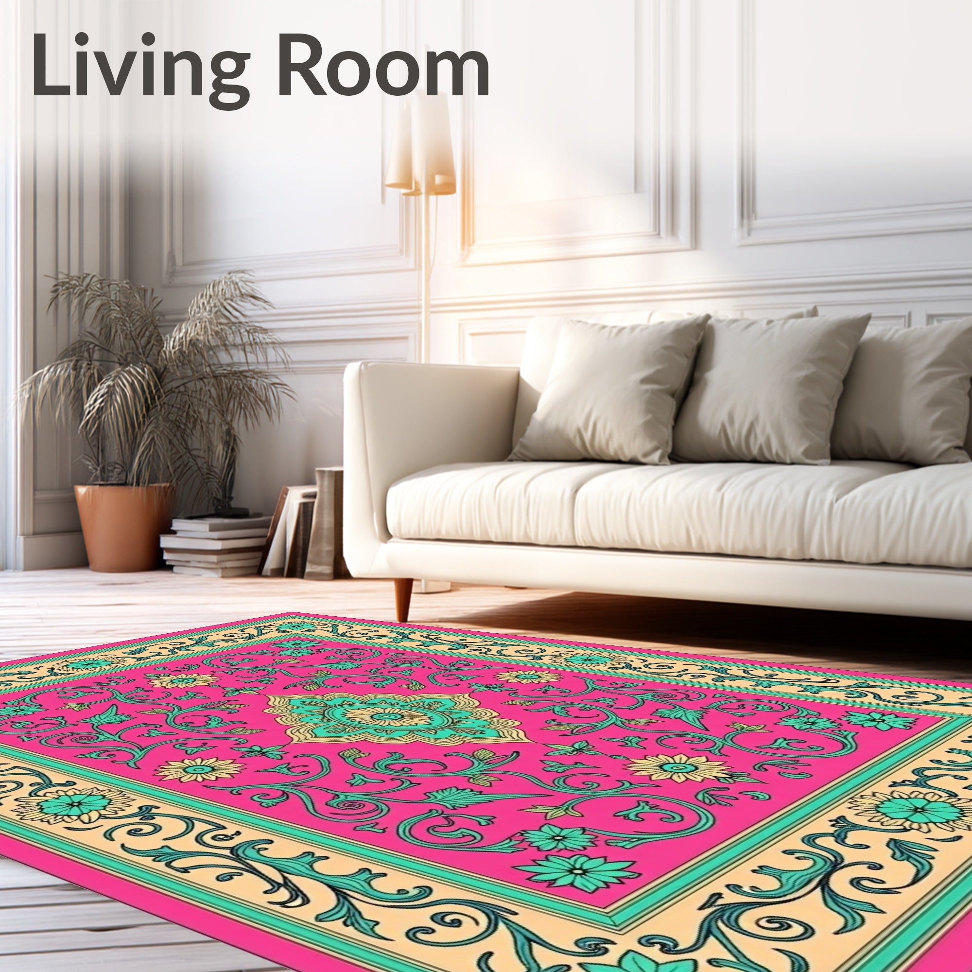 Vibrant Floral Scroll Pattern Rug