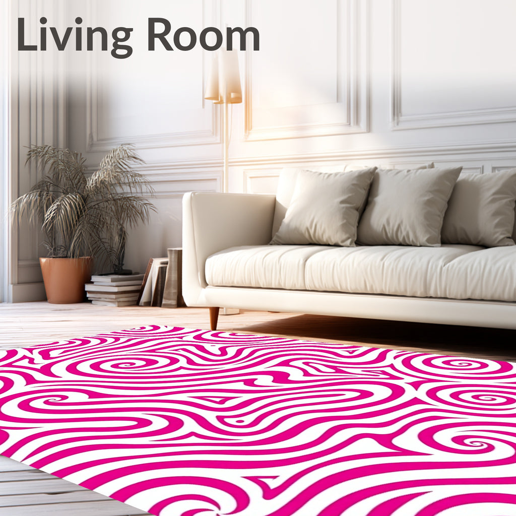 Pink White Swirling Waves Rug