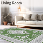 Vintage Green Medallion Scrollwork Pattern Rug