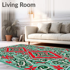 Intricate Teal Red Floral Medallion Design Rug