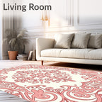 Elegant Pink Floral Scroll Pattern Rug