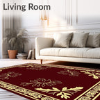 Crimson Botanical Scrollwork Surround Rug
