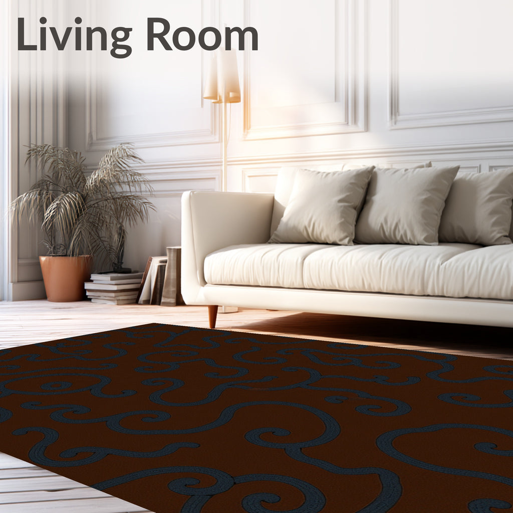 Swirling Vine Patterned Warm Brown Rug