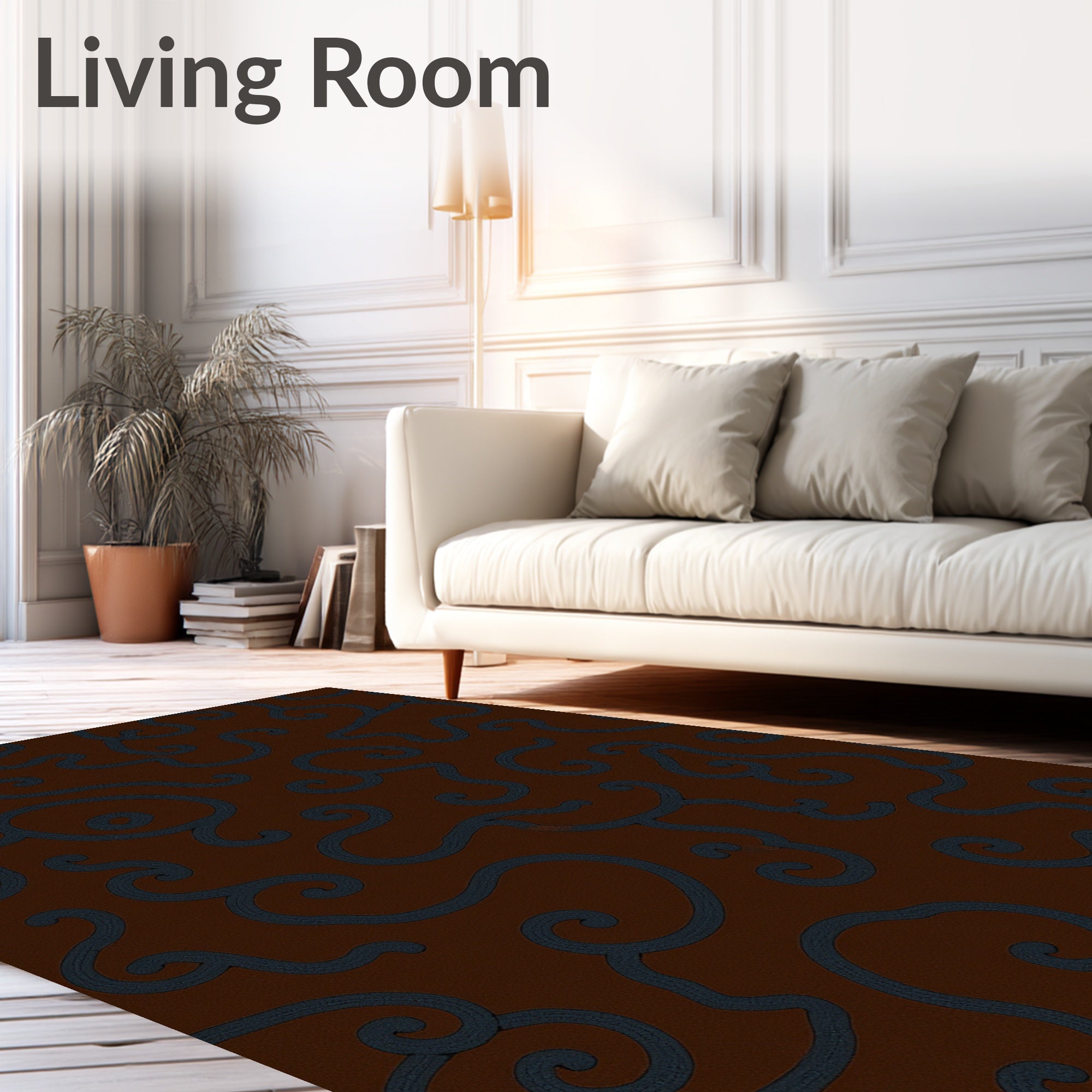 Swirling Vine Patterned Warm Brown Rug