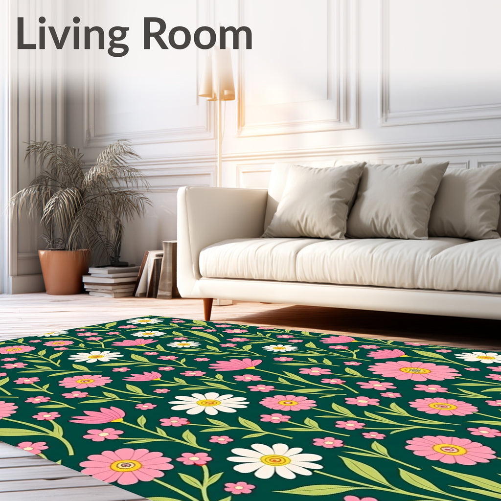 Pink White Wildflower Pattern Rug