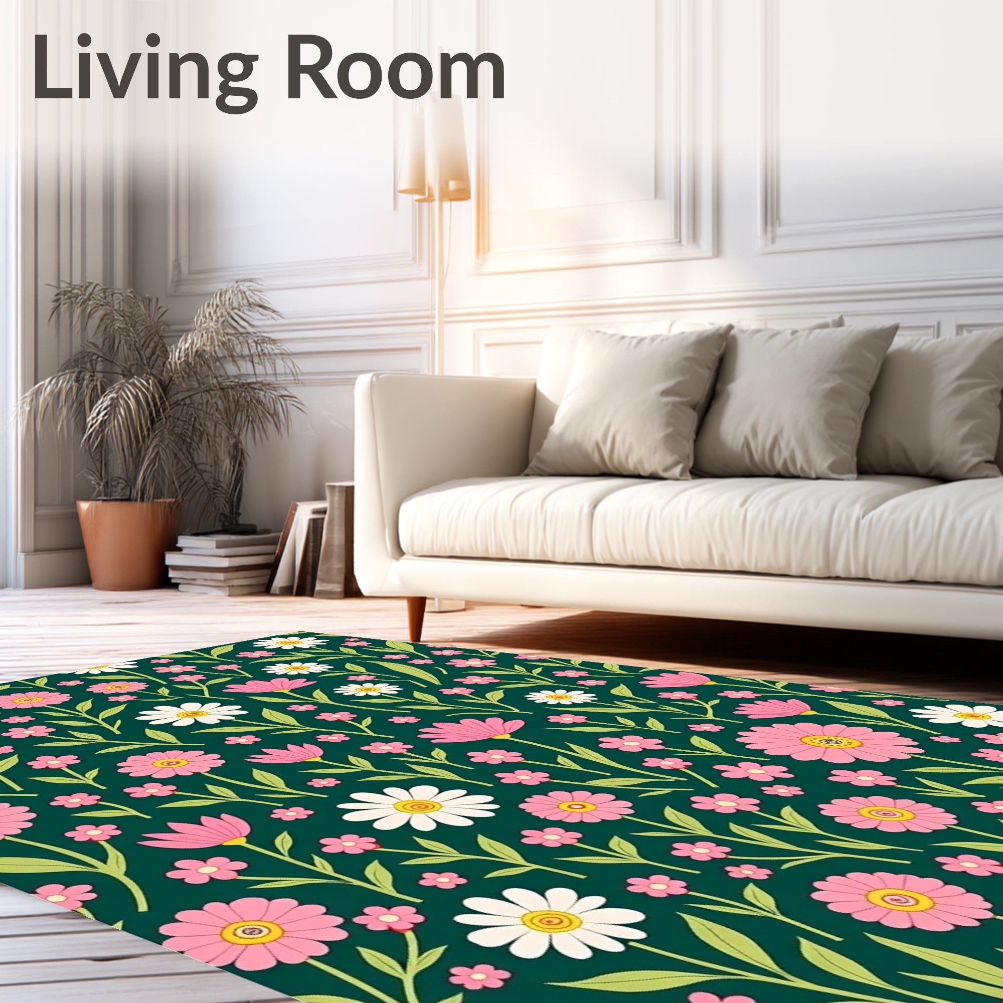 Pink White Wildflower Pattern Rug