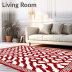 Intricate Red Geometric Lattice Pattern Rug