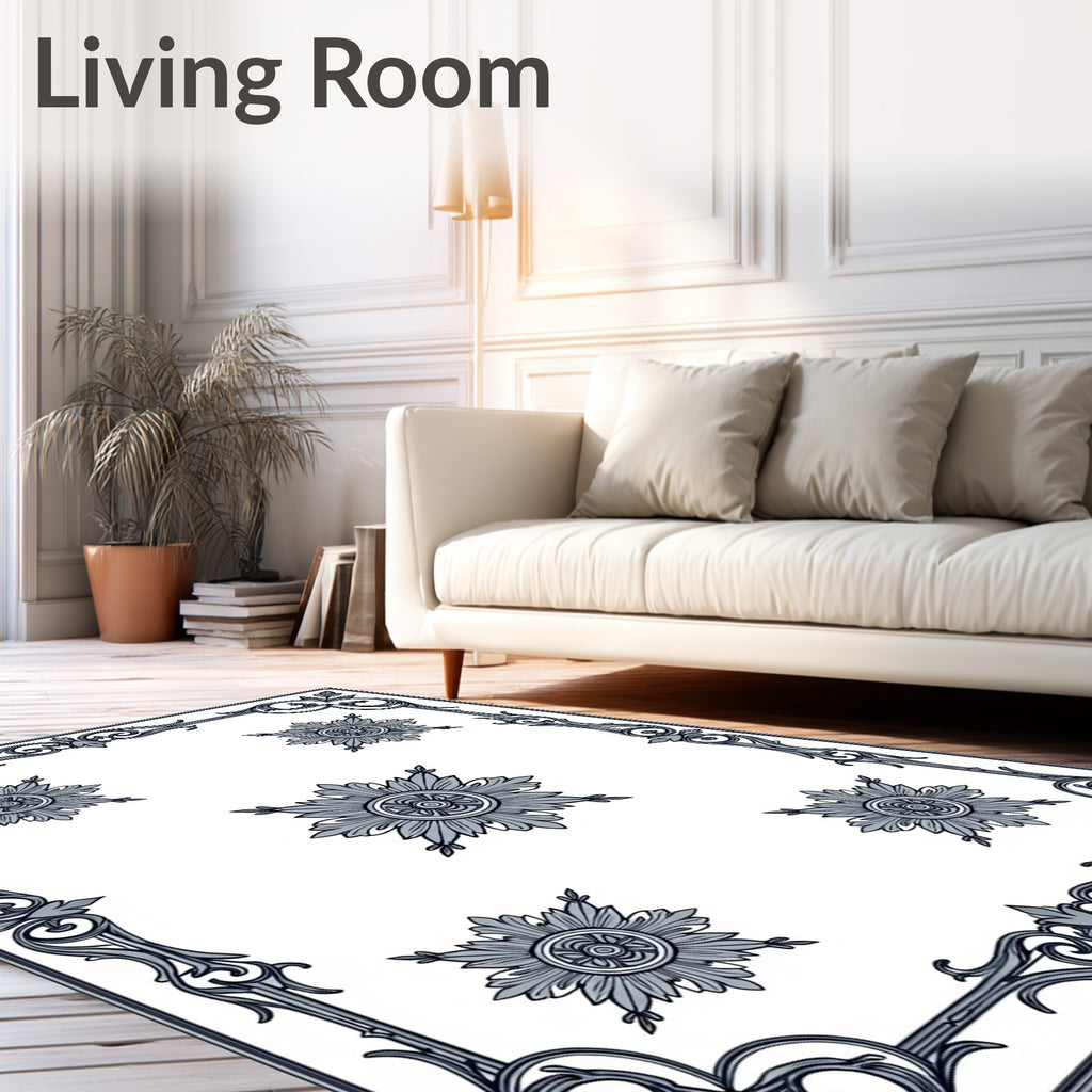 Ornate Floral Medallion Border Design Rug