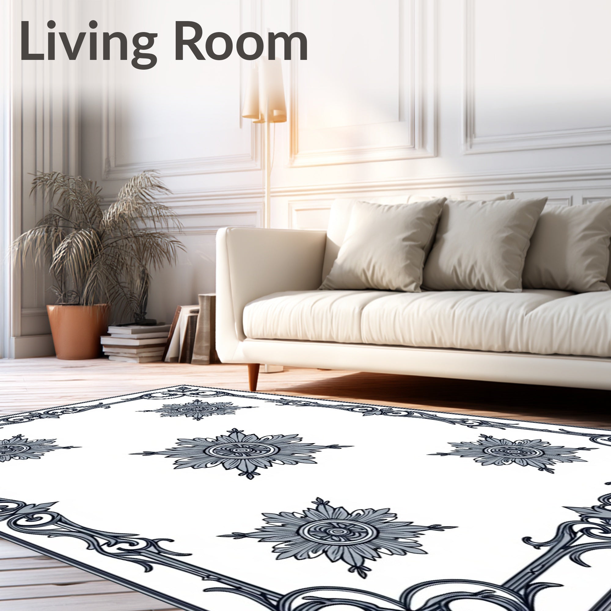 Ornate Floral Medallion Border Design Rug