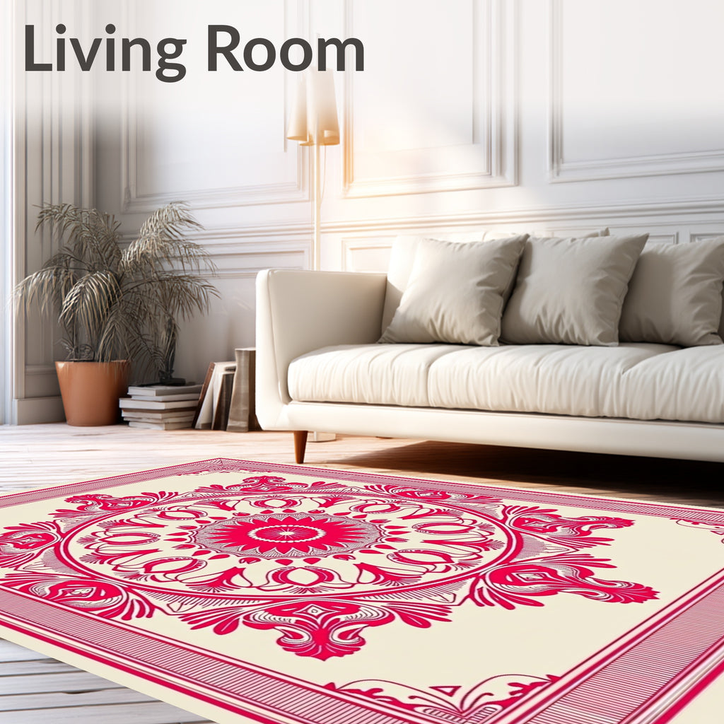 Intricate Red Mandala Floral Design Rug