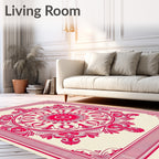 Intricate Red Mandala Floral Design Rug