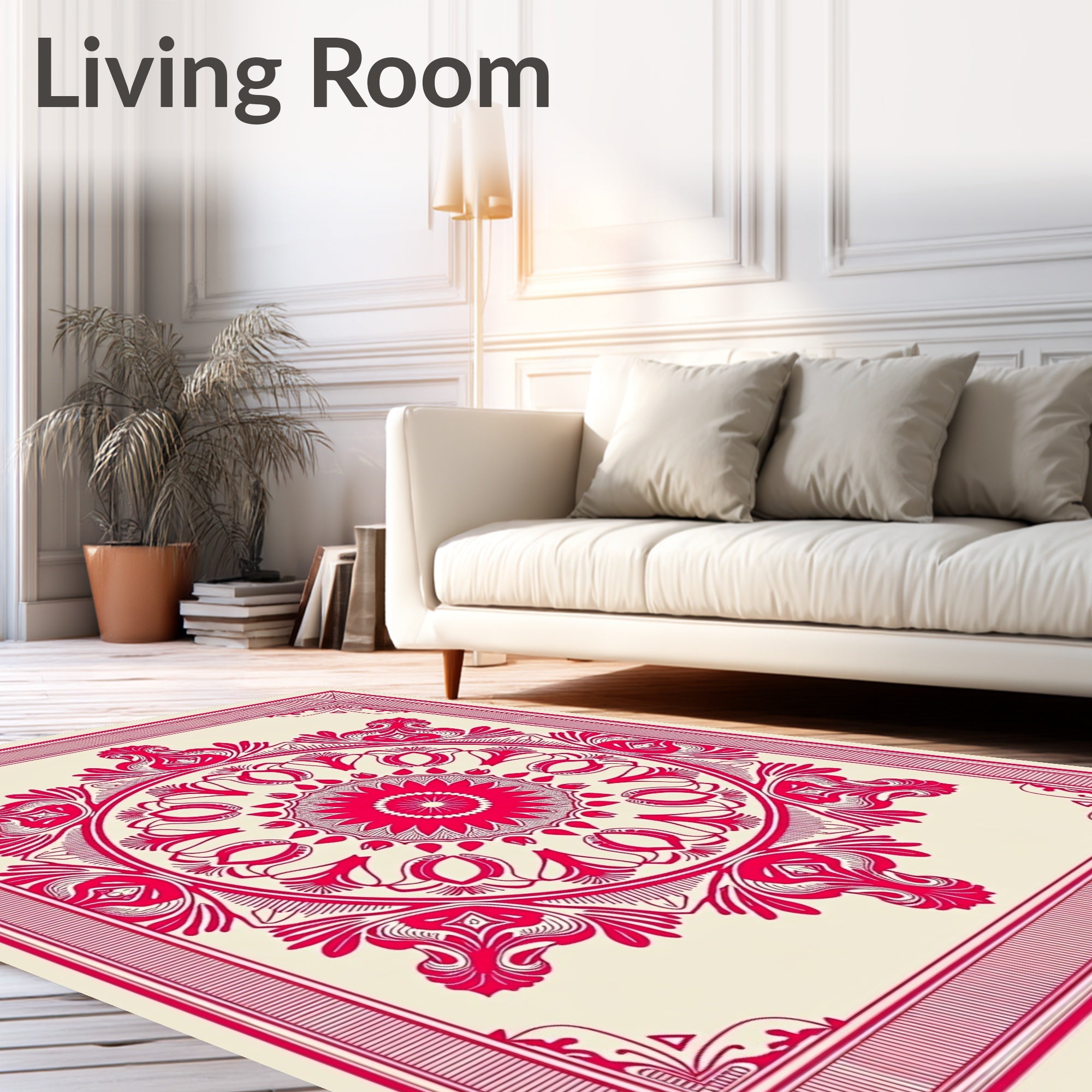 Intricate Red Mandala Floral Design Rug