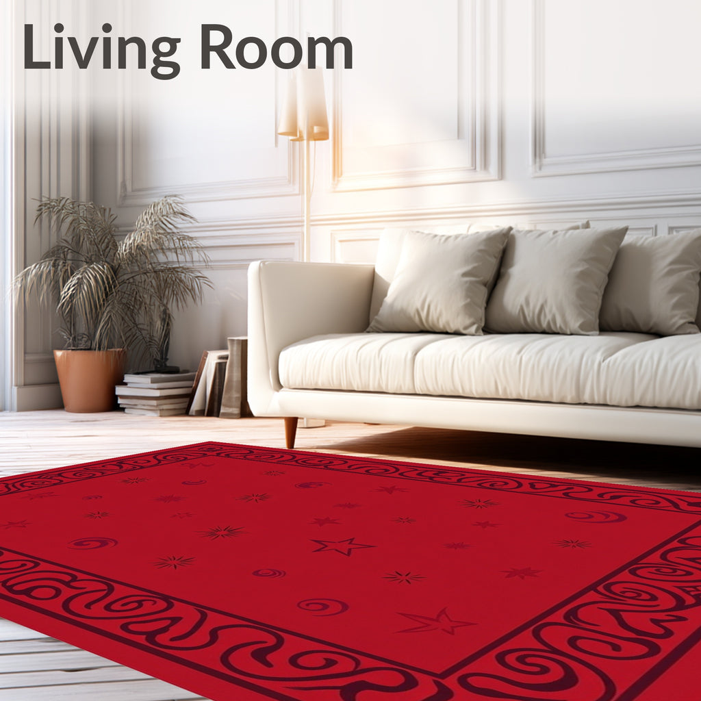 Red Scrollwork With Star Accents Rug