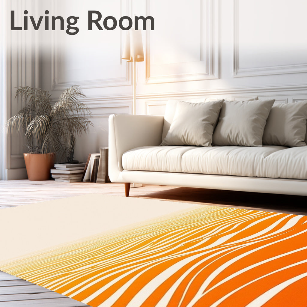 Orange And White Wavy Stripes Design Rug