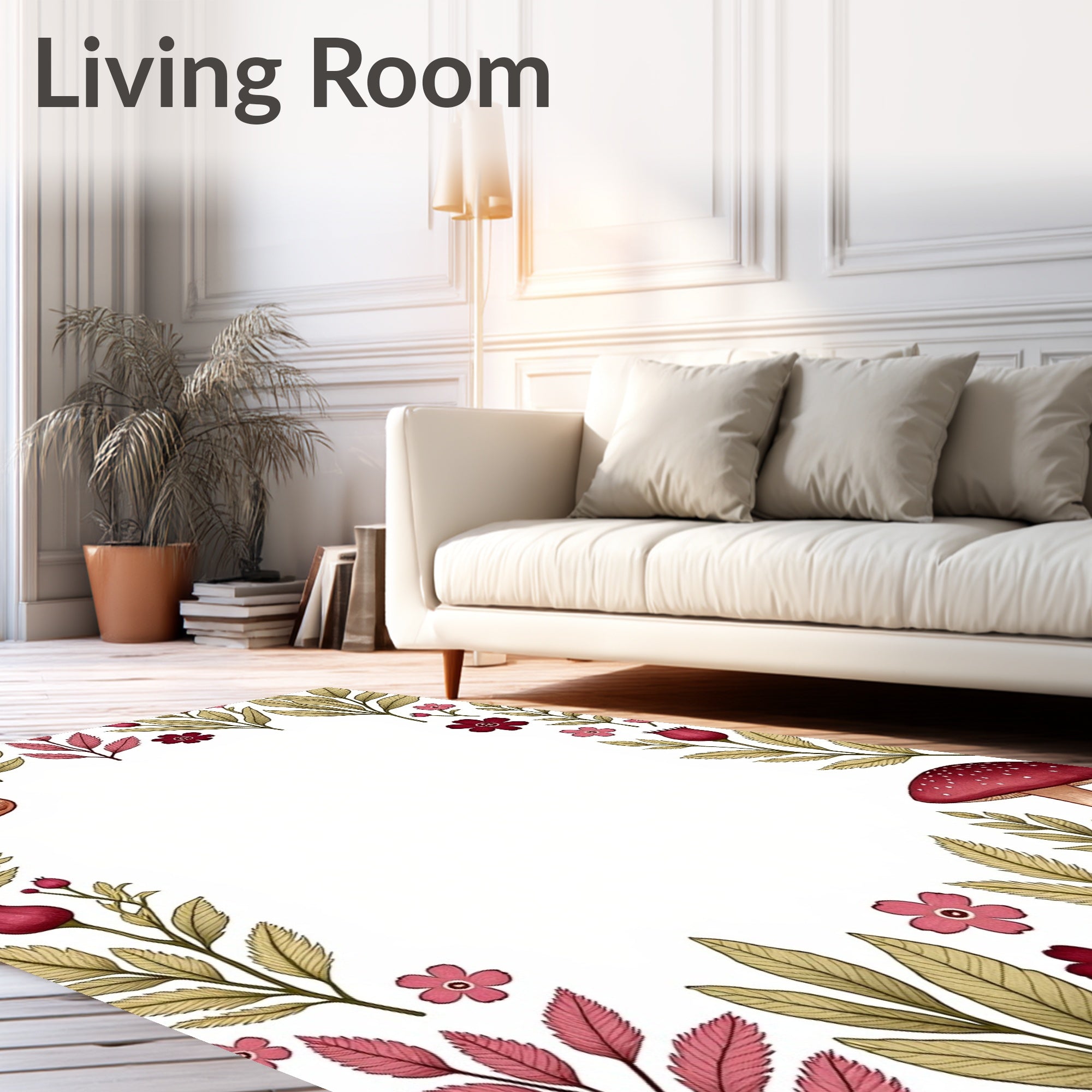 Whimsical Mushroom And Floral Border Rug