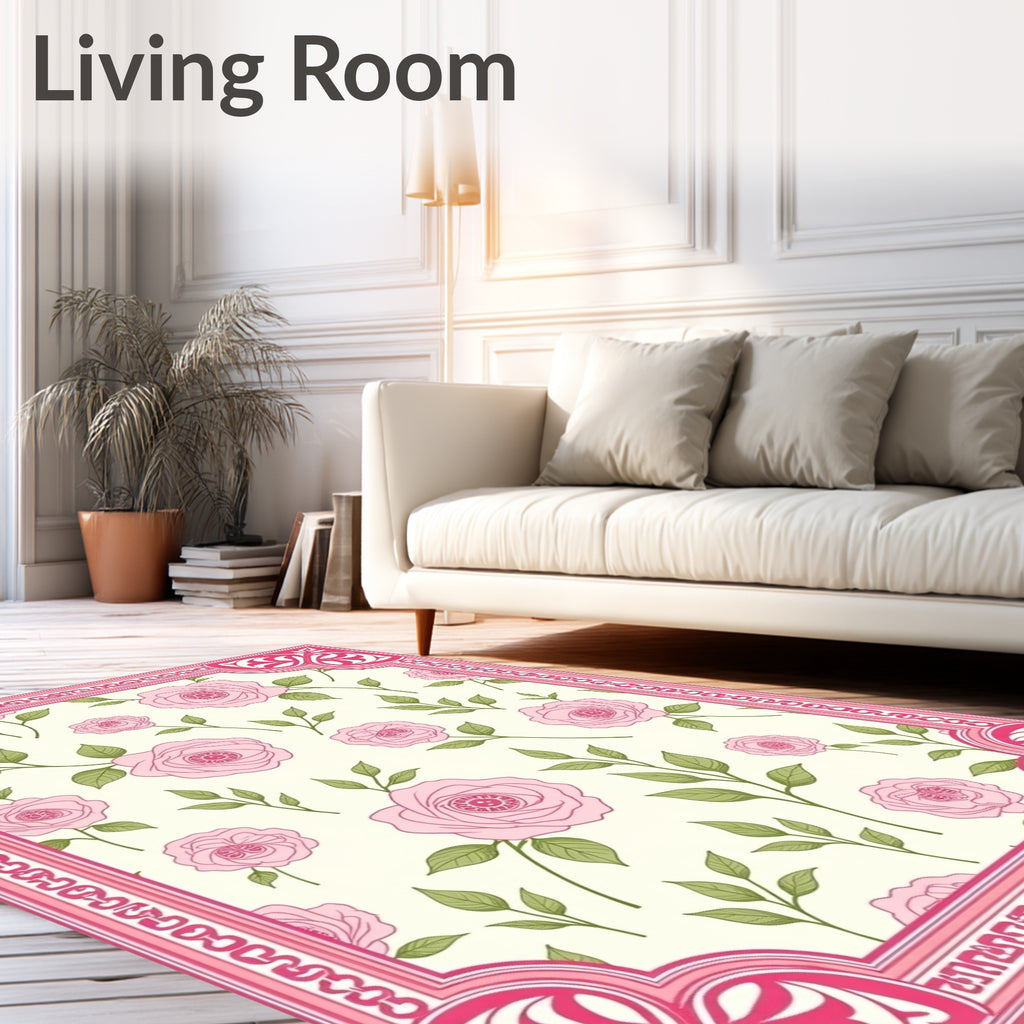 Pink Rose Floral Pattern Rug