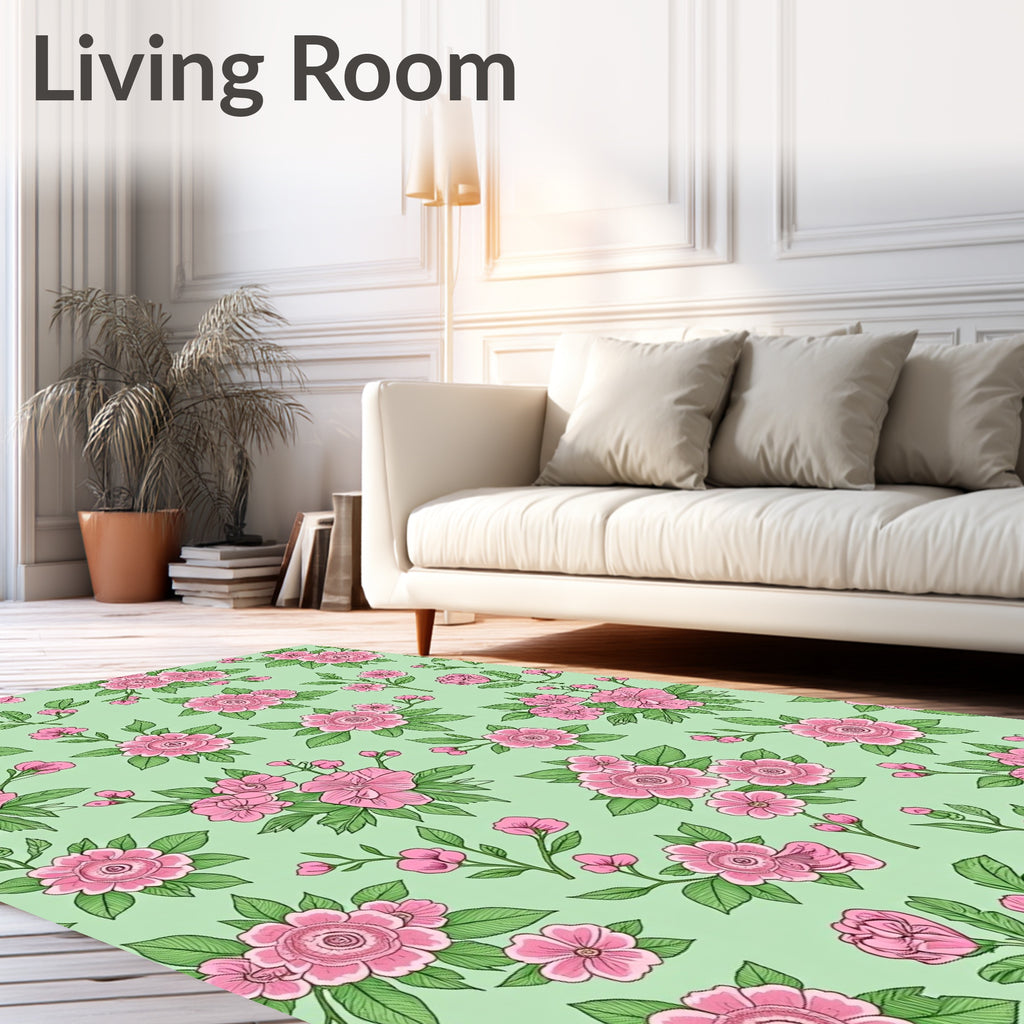 Pink Blossom Branches On Mint Background Rug