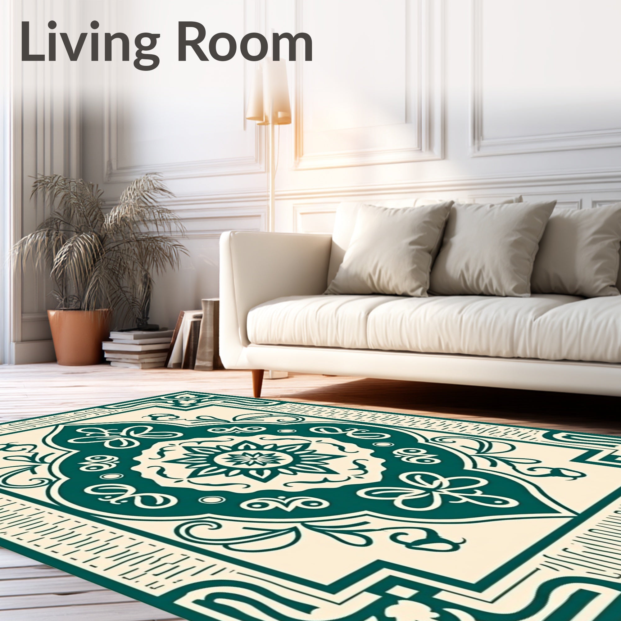 Emerald Green Vintage Floral Motif Rug