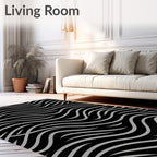 Black Silver Wavy Stripe Pattern Rug