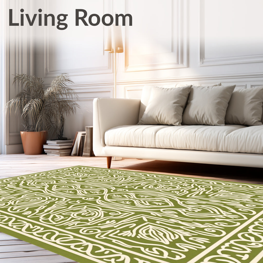 Ornate Line Art Leaf Pattern Rug