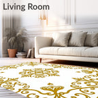 Ornate Golden Scrollwork Pattern Rug
