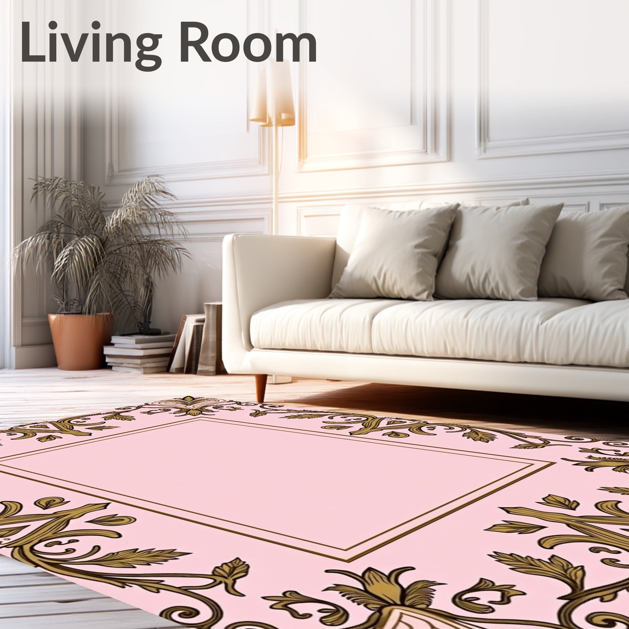 Ornate Floral Scrollwork Golden Vintage Rug