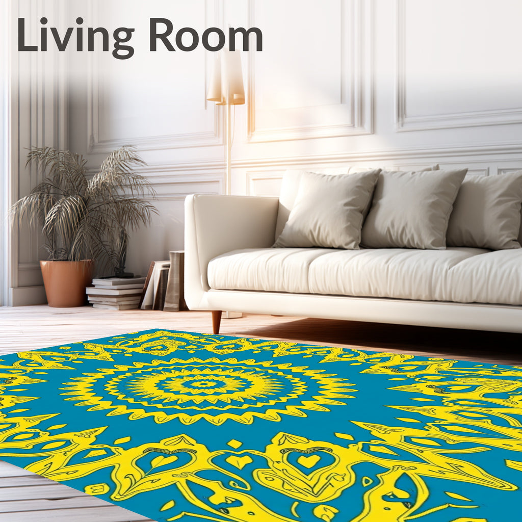 Yellow Sunburst Mandala Pattern Rug