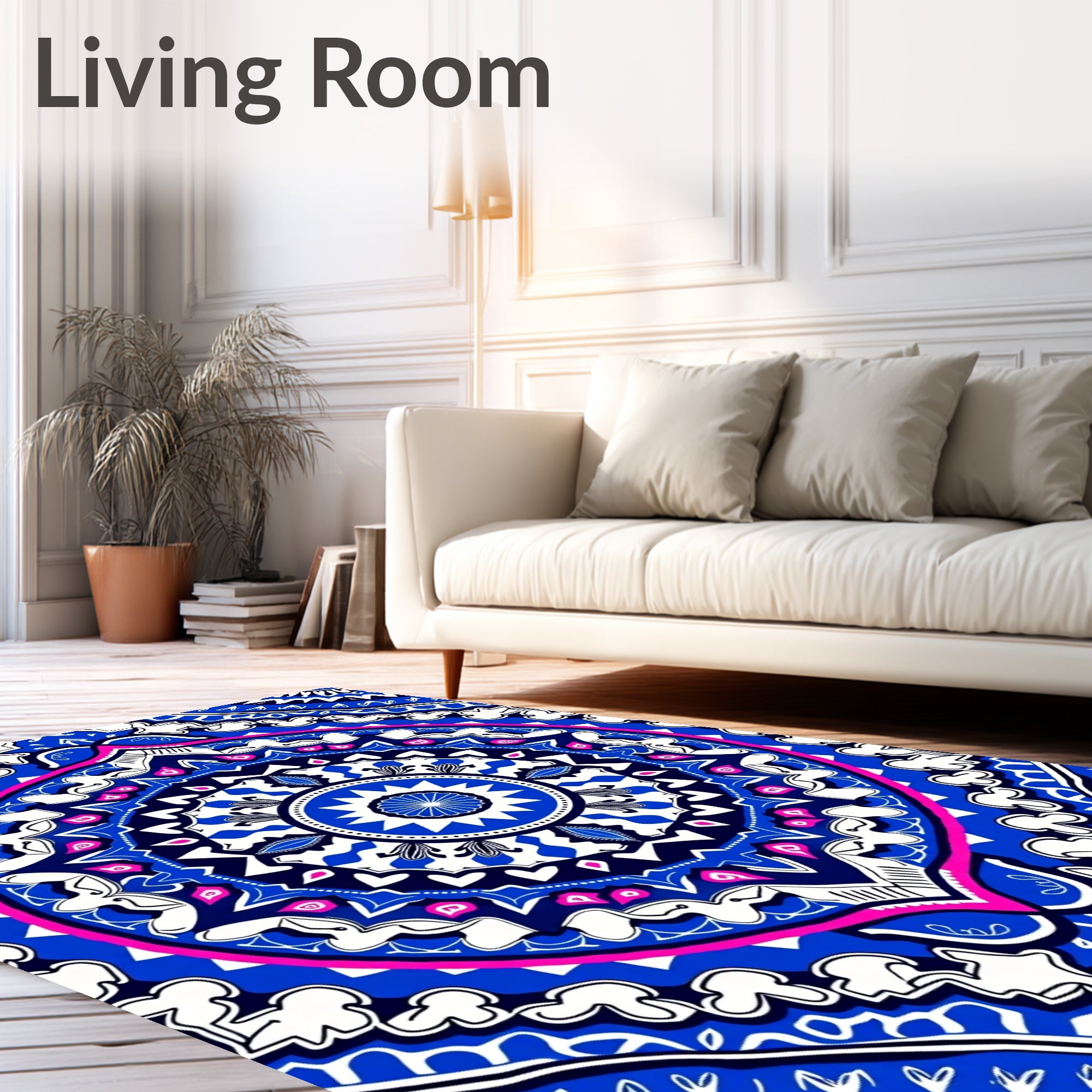 Vibrant Blue Pink Mandala Design Rug
