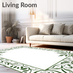 Elegant Green Floral Swirl Border Design Rug
