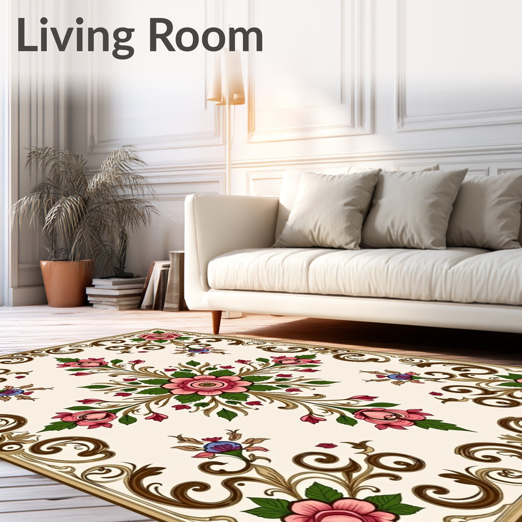 Floral Scrollwork Blossom Design Rug