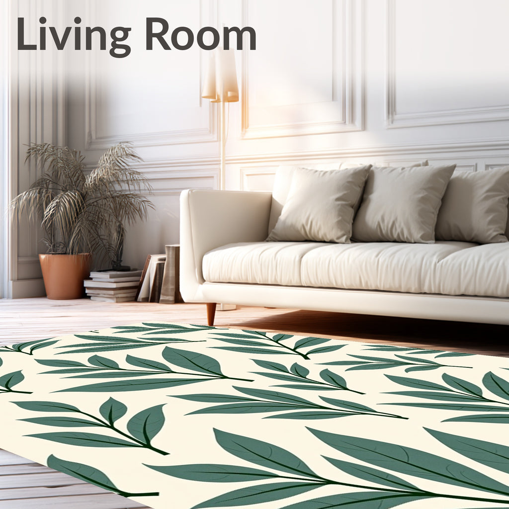 Organic Green Leaf Pattern Print Rug