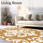 Ornate White Floral Damask Pattern Rug