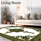 Ornate Dark Green Gold Floral Border Rug