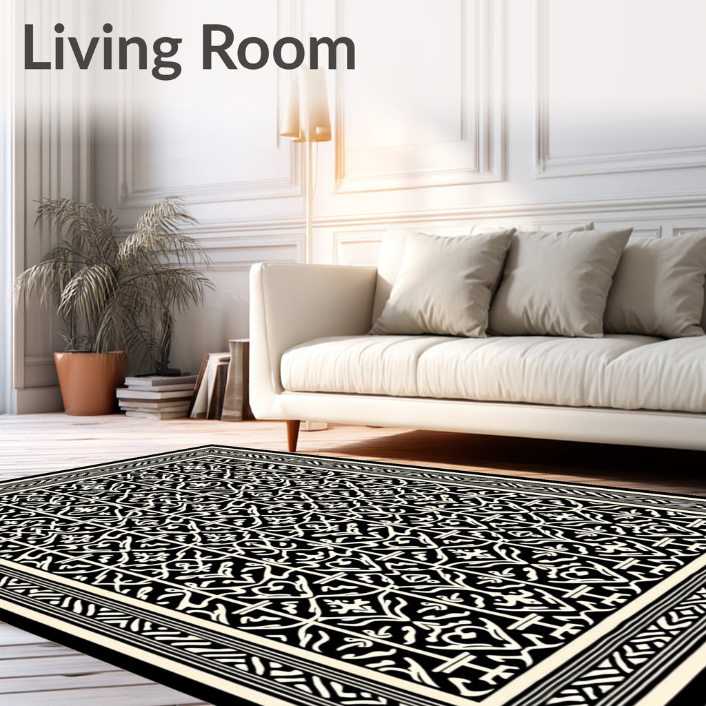 Intricate Black White Ornamental Rug