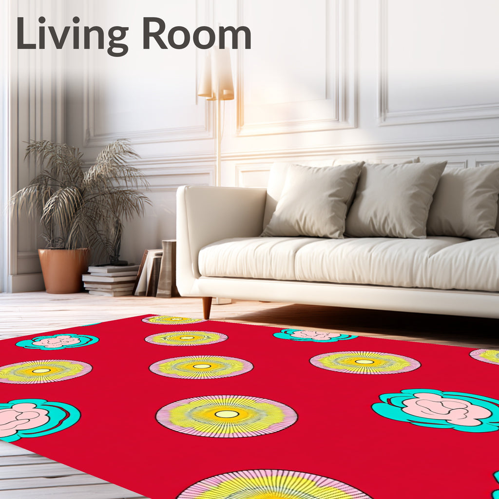 Retro Floral Sunburst Pattern Rug