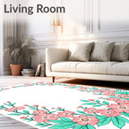 Whimsical Floral Branches Pink Teal Rug