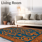 Ornate Teal Orange Flourish Design Rug