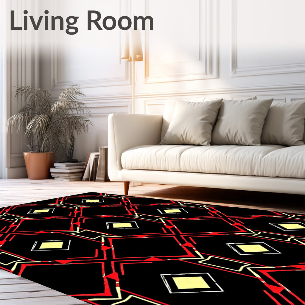 Bold Red Yellow Diamond Pattern Rug