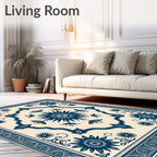 Ornate Blue Floral medallion Pattern Rug