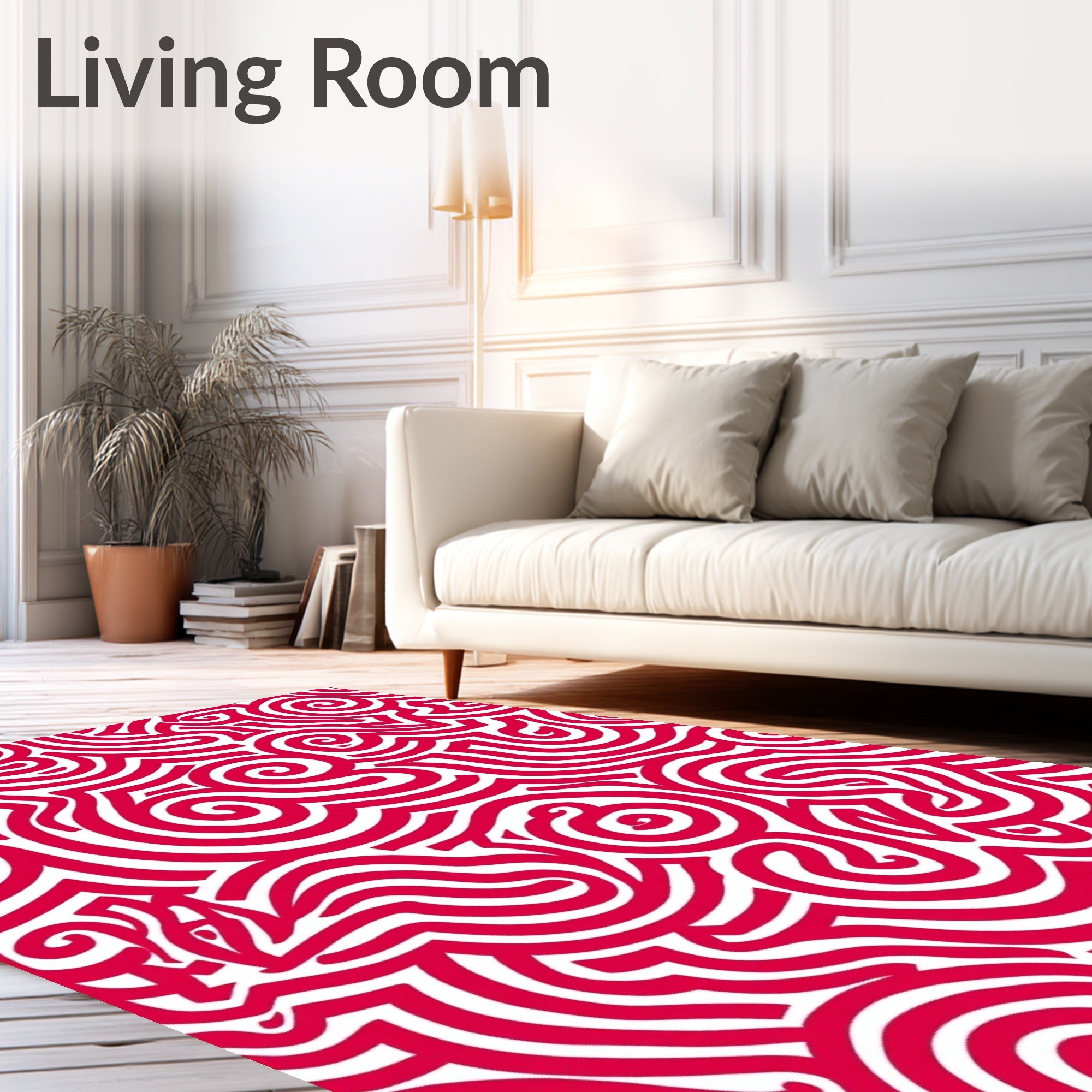 Crimson Swirling Abstract Line Rug