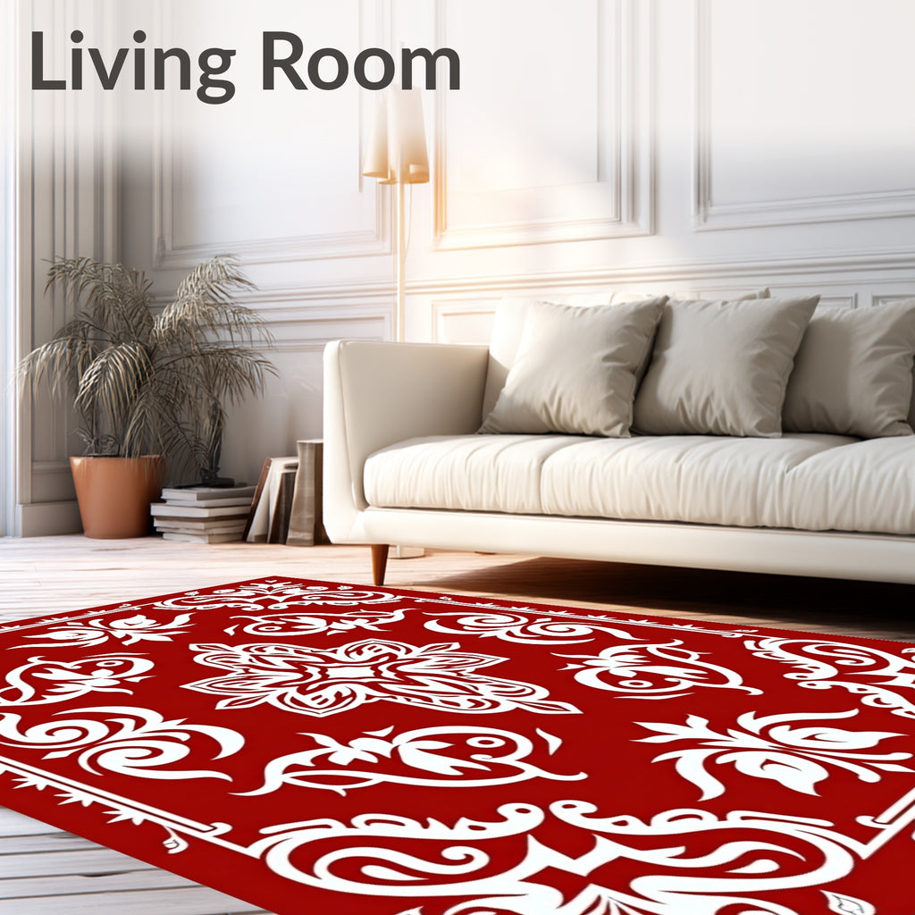 Regal White Floral Scroll Pattern Rug